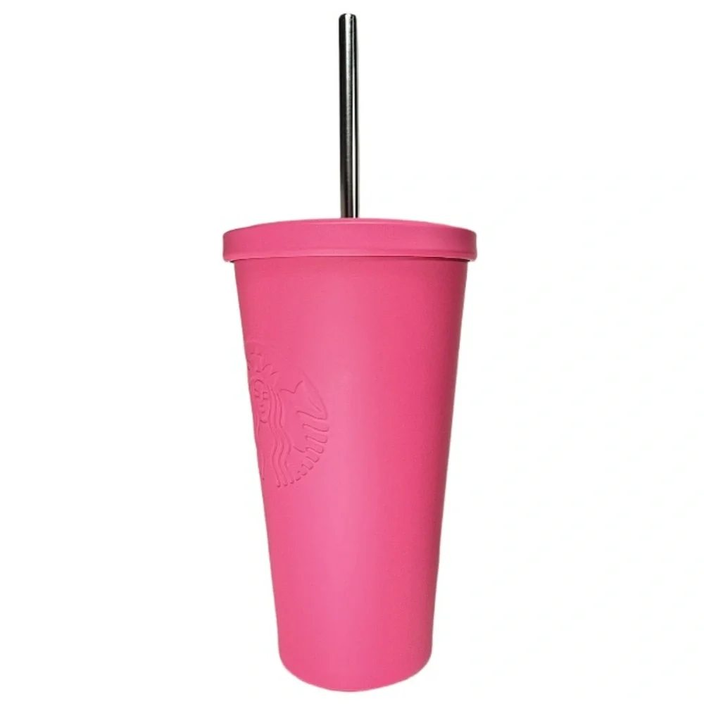 STARBUCKS | 2014 Matte Hot Barbie Pink Stainless Steel Tumbler Straw New Rare